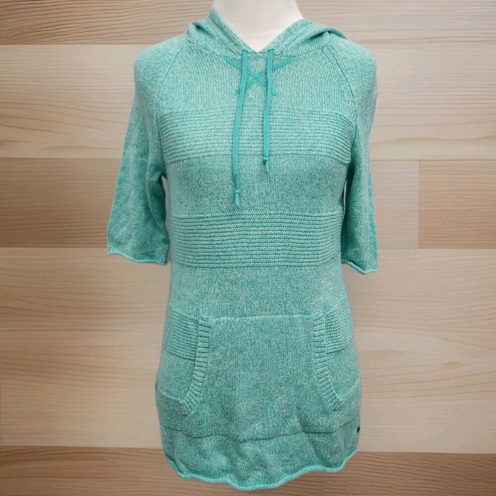 Eddie Bauer Hoodie Sweater XS Mint Green Short Elbow Sleeve Lightweight Pocket